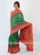 Green And Red Bandhani Silk Saree
